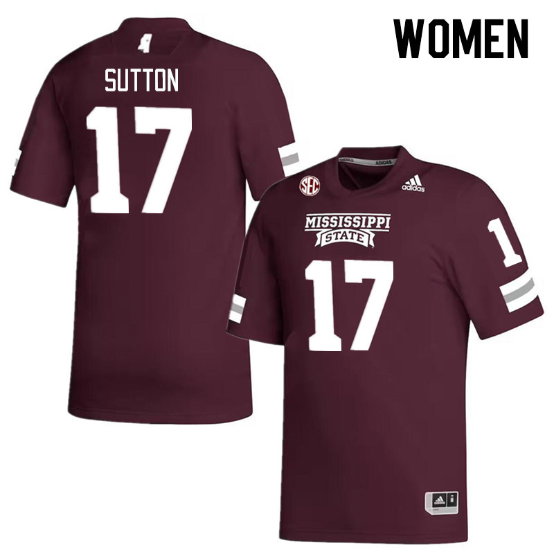 Women #17 Vic Sutton Mississippi State Bulldogs College Football Jerseys Stitched Sale-Maroon - Click Image to Close